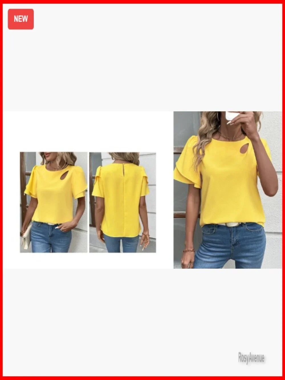 Double Layer Ruffle Sleeve Crewneck Cut-Out Blouse - Picture 7 of 7